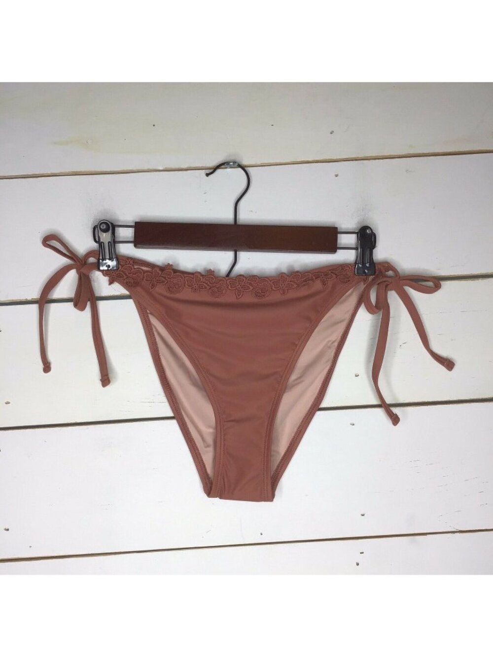 Mae Swimwear Lara Lace Side Tie Bikini Bottom, Deep Annie Pink, Women’s Medium
